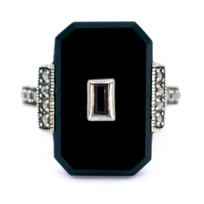 Garnet Marcasite (Pyrite) Onyx 925' Silver Ring 18191-3339 Image1