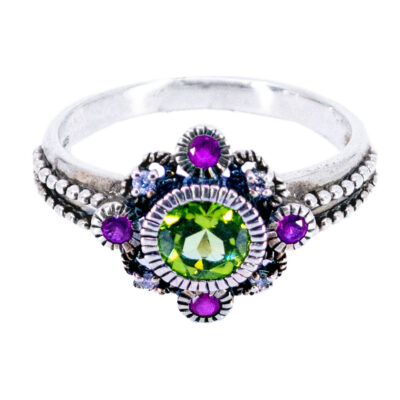 Diamond Peridot Ruby 925' Silver Cluster Ring 18200-3348 Image2