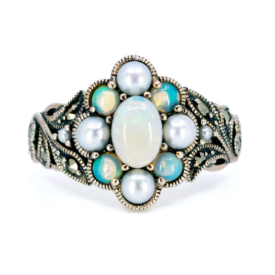Marcasite (Pyrite) Opal Pearl 925' Silver Cluster Ring 18208-3356 Image1
