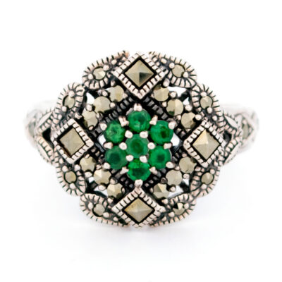 Emerald Marcasite (Pyrite) 925' Silver Cluster Ring 18210-3358 Image1