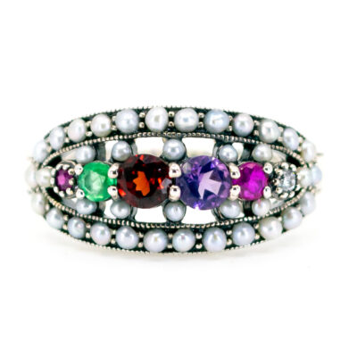 Amethyst Diamond Emerald Garnet Pearl Regard (Multi Gemstone) Ruby 925' Silver Multi-Gemstone Ring 18227-3374 Image1