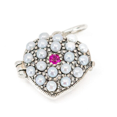 Pearl Ruby 925' Silver Heart-Shape Locket 18281-3424 Image1