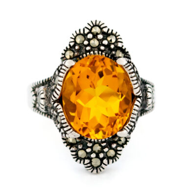 Citrine Marcasite (Pyrite) Silver Ring 18313-3458 Image1