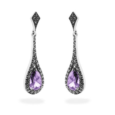 Amethyst Marcasite (Pyrite) 925' Silver Drop Earrings 18404-3467 Image1