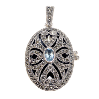 Marcasite (Pyrite) Topaz Silver Oval-Shape Locket 18412-3475 Image1