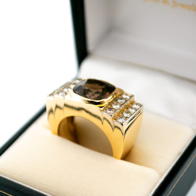 Diamond Quartz 18k Tank Ring 16163-8731 Image2