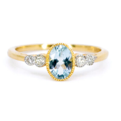 Aquamarine Diamond 9k Oval-Shape Ring 18582-9573 Image1