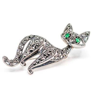 Emerald Marcasite (Pyrite) 925' Silver Cat Brooch 17684-3145 Image2