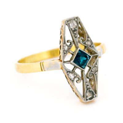 Diamond Sapphire 14k Platinum Navette-Shape Ring 18435-9506 Image2