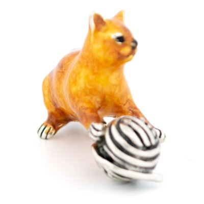 Enamel 925' Silver Cat Playing Ball Miniature 18537-3279 Image2