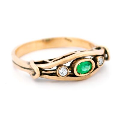 Diamond Emerald 9k Trilogy Ring 18630-9601 Image2