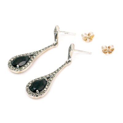 Marcasite (Pyrite) Onyx 925' Silver Drop Earrings 18756-3548 Image2