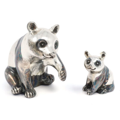 Silver Mother Panda Bear With Cub Figurine 18828-3292 Image1