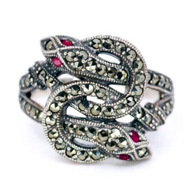 Marcasite (Pyrite) Ruby 925' Silver Snake Ring 18930-3641 Image1