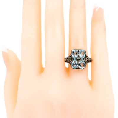 Marcasite (Pyrite) Topaz 925' Silver Filigree Ring 18938-3648 Image2