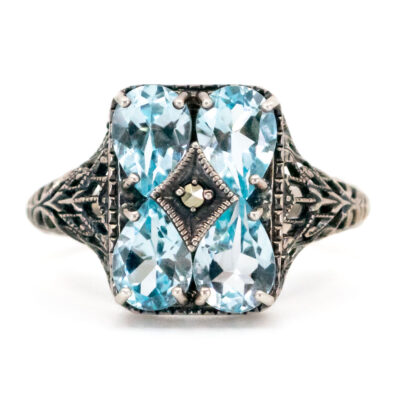 Marcasite (Pyrite) Topaz 925' Silver Filigree Ring 18938-3648 Image1