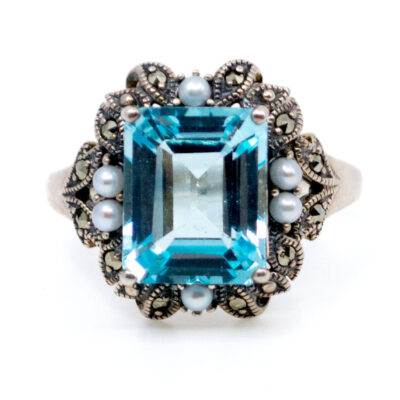 Marcasite (Pyrite) Pearl Topaz 925' Silver Ring 18939-3649 Image1