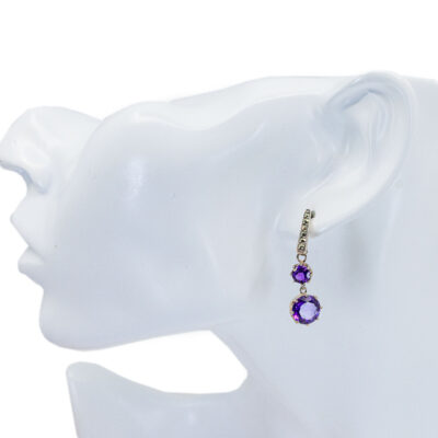 Amethyst Marcasite (Pyrite) 925' Silver Drop Earrings 18953-3662 Image2