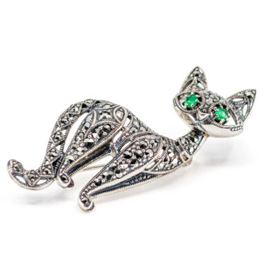 Emerald Marcasite (Pyrite) 925' Silver Cat Brooch 19033-3730 Image2