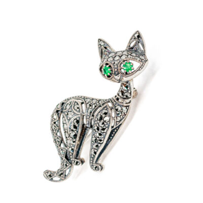 Emerald Marcasite (Pyrite) 925' Silver Cat Brooch 19033-3730 Image1