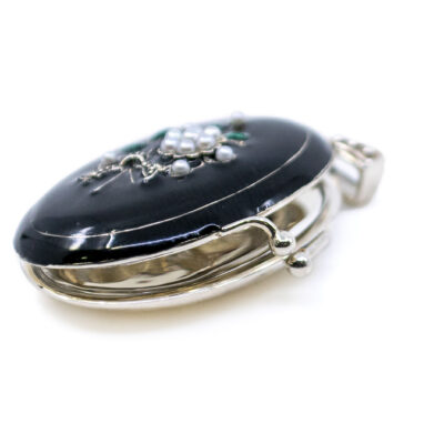 Enamel Pearl 925' Silver Oval-Shape Locket 19035-3732 Image2
