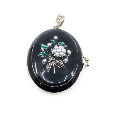 Enamel Pearl 925' Silver Oval-Shape Locket 19035-3732 Image1