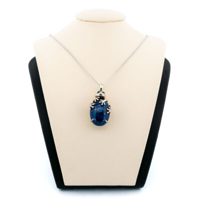 Agate Lapis-Lazulis Marcasite (Pyrite) 925' Silver Frog Pendant 19039-3736 Image1