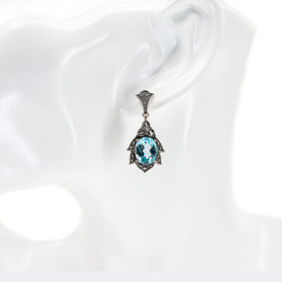 Marcasite (Pyrite) Topaz 925' Silver Drop Earrings 17602-3071 Image2