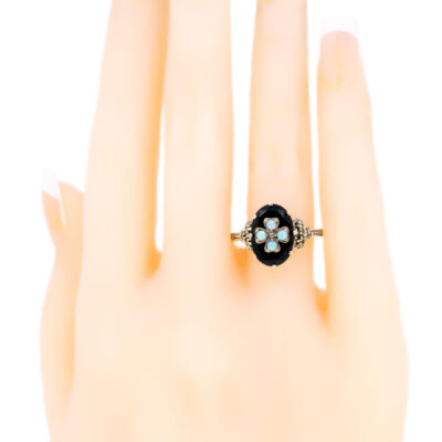 Marcasite (Pyrite) Onyx Opal 925' Silver Quatrefoil Ring 18921-3631 Image2