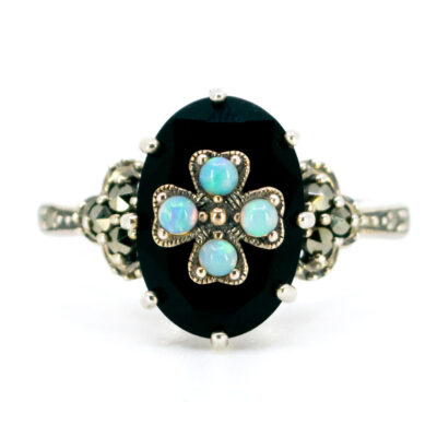 Marcasite (Pyrite) Onyx Opal 925' Silver Quatrefoil Ring 18921-3631 Image1