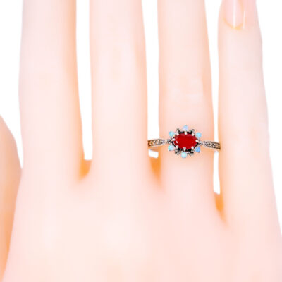 Carnelian Marcasite (Pyrite) Opal 925' Silver Cluster Ring 18998-3703 Image2