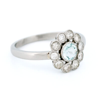 Aquamarine Diamond Platinum Cluster Ring 4985-4693 Image2