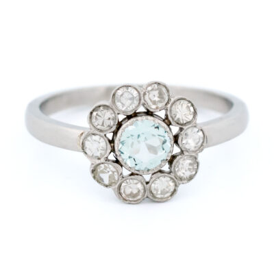 Aquamarine Diamond Platinum Cluster Ring 4985-4693 Image1