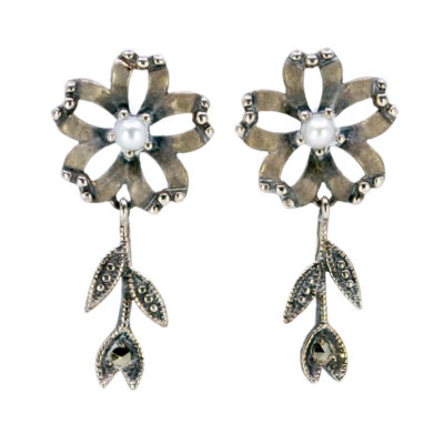Marcasite (Pyrite) Pearl Silver Pendant Earrings 14134-1469 Image1